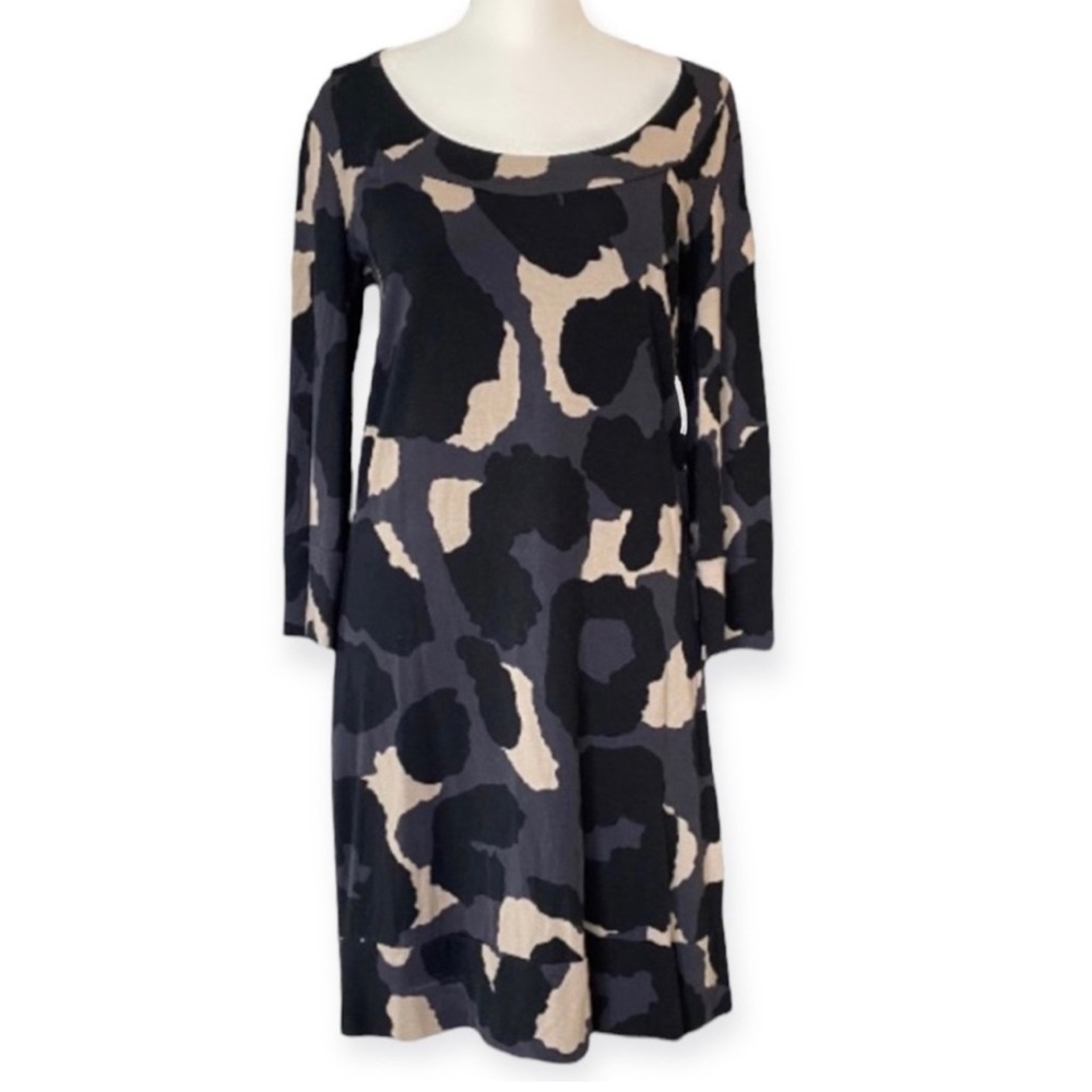Boden Animal Print Tunic Scoop Neck Dress 3/4 Sleeve size women's 6 - black tan